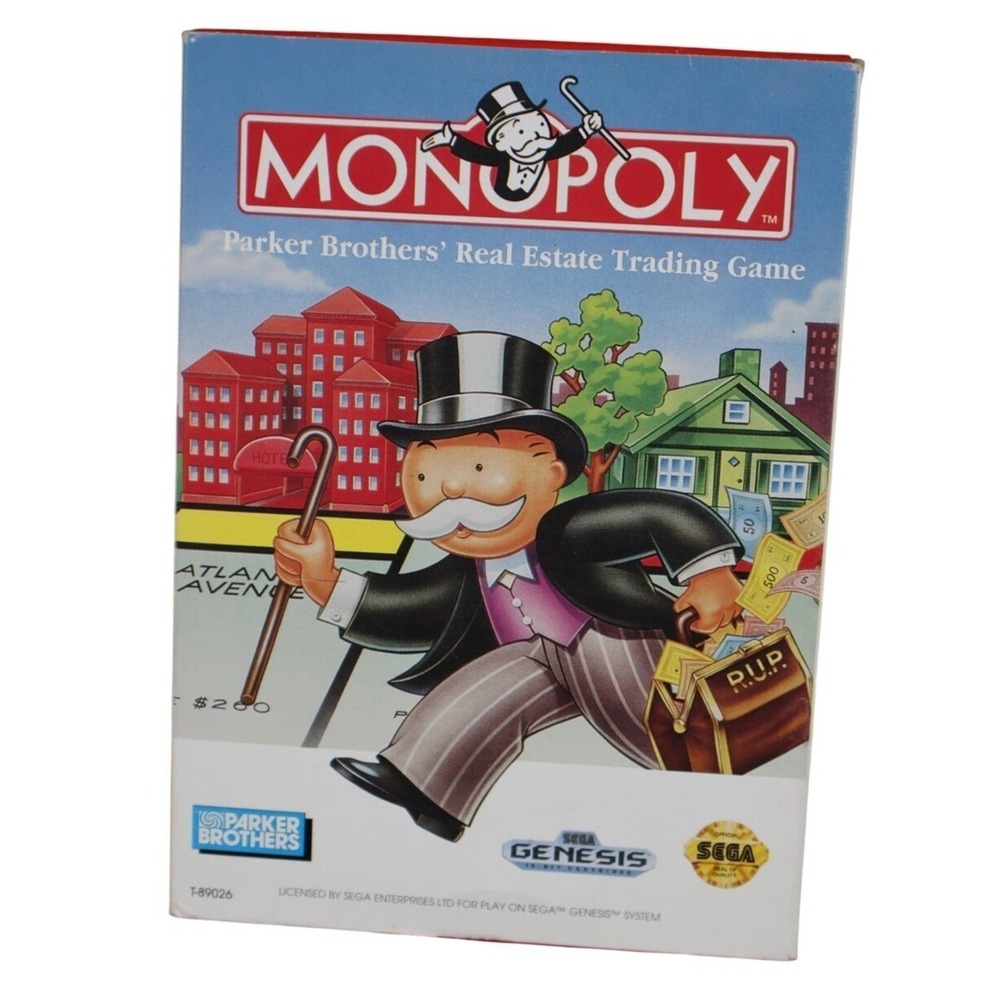 Monopoly Sega Genesis Video Game T-89026‎ Parker Brothers Box Manual Complete